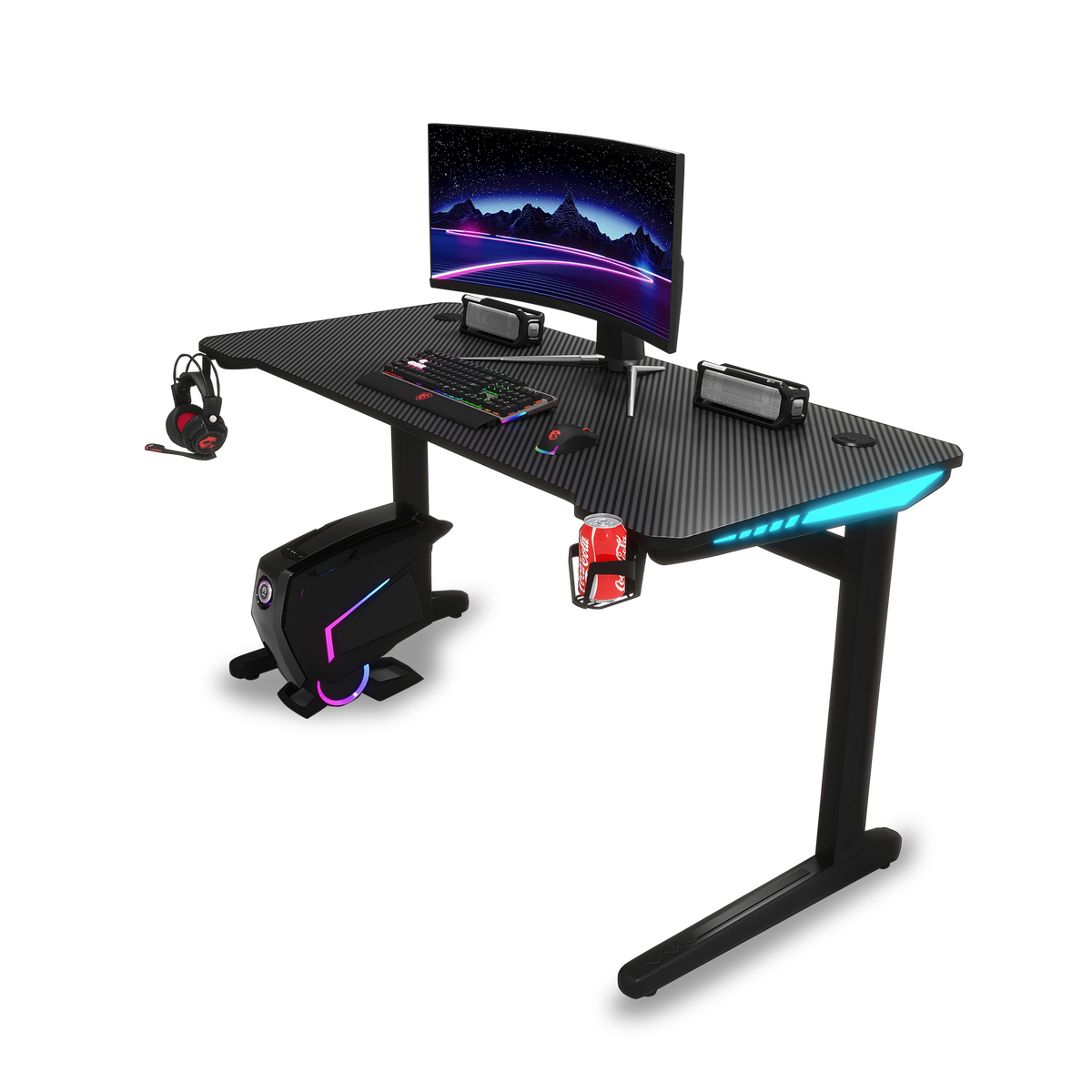 Core 120 Gaming Desk | LEDs, Headphone & Drink Mounts (Carbon Fibre Black, 120cm) Gaming Desk - Jacob Bek Gaming