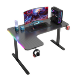Pro Gaming Corner Desk 140 | LEDs, Headphone & Drink Mounts (Carbon Fibre Black, 140cm) Gaming Desk - Jacob Bek Gaming