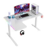 Pro Gaming Corner Desk 140 | LEDs, Headphone & Drink Mounts (Carbon Fibre White, 140cm) Gaming Desk - Jacob Bek Gaming