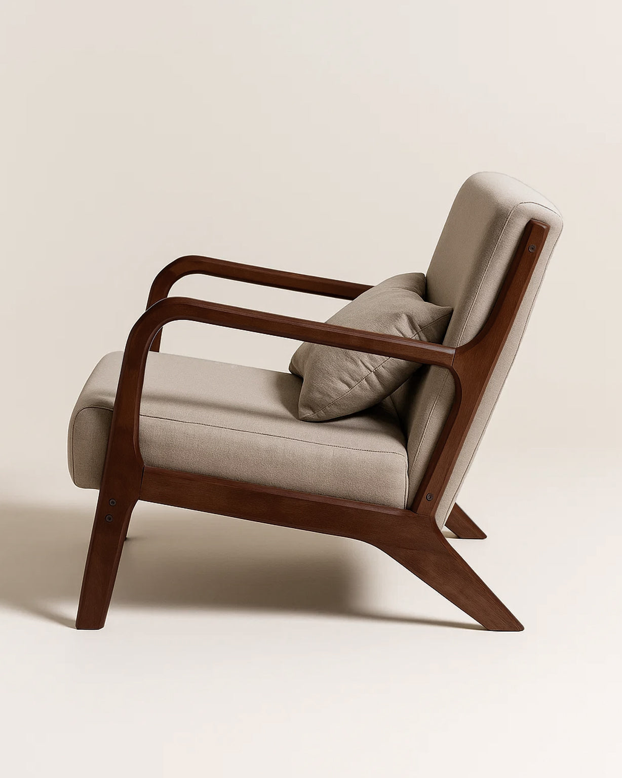 Lubian Mid-century Upholstered Armchair (Warm Stone Fabric) – Imperfect (Minor Cosmetic Marks) - Marcel Olsen