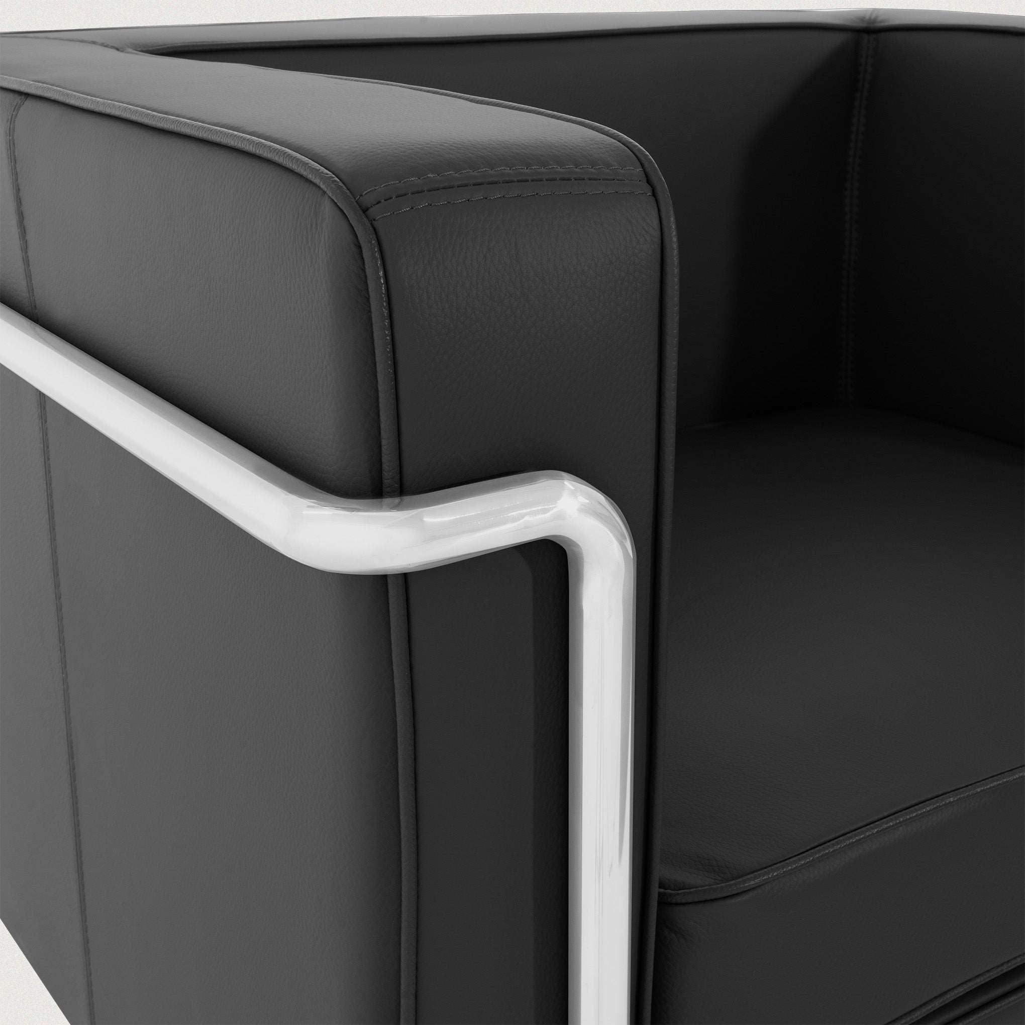 MO-77 Bauhaus Upholstered Sofa (Ebony Black Leather) – Modern Designer 2 Seater Sofa - Marcel Olsen
