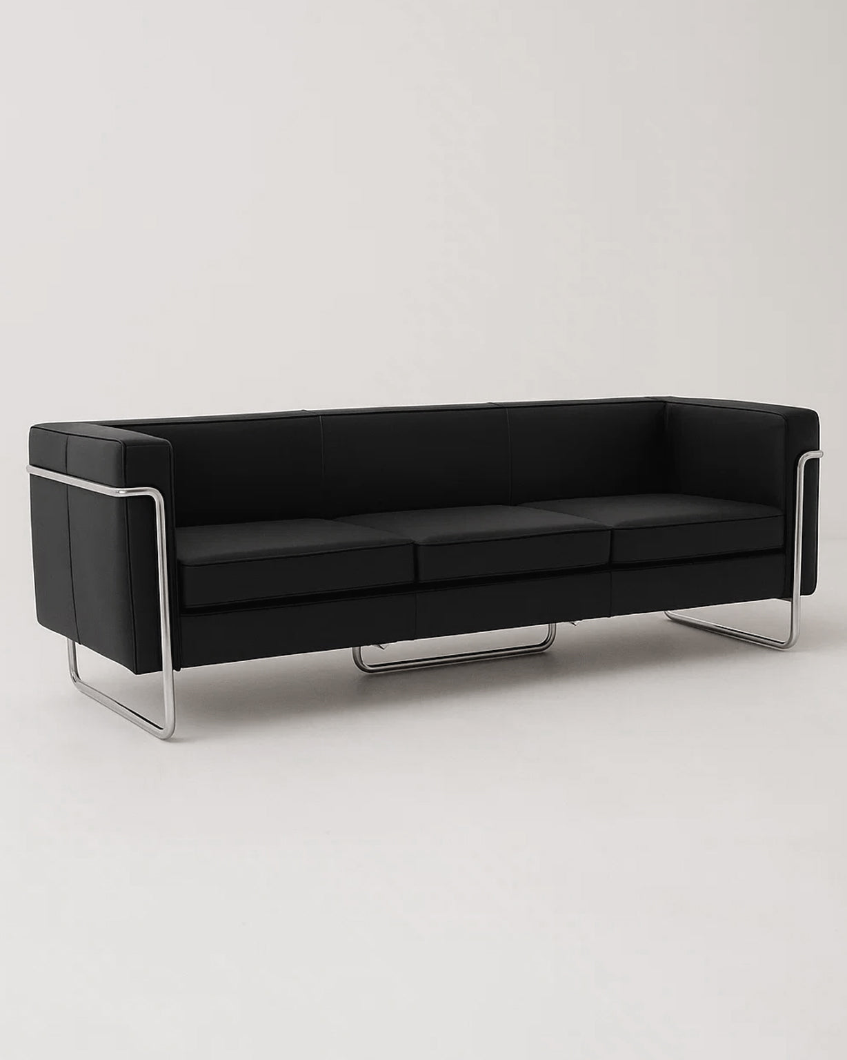 MO-77 Bauhaus Upholstered Sofa (Ebony Black Leather) – Modern Designer 3 Seater Sofa Outlet Products - Marcel Olsen