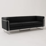 MO-77 Bauhaus Upholstered Sofa (Ebony Black Leather) – Modern Designer 3 Seater Sofa Outlet Products - Marcel Olsen