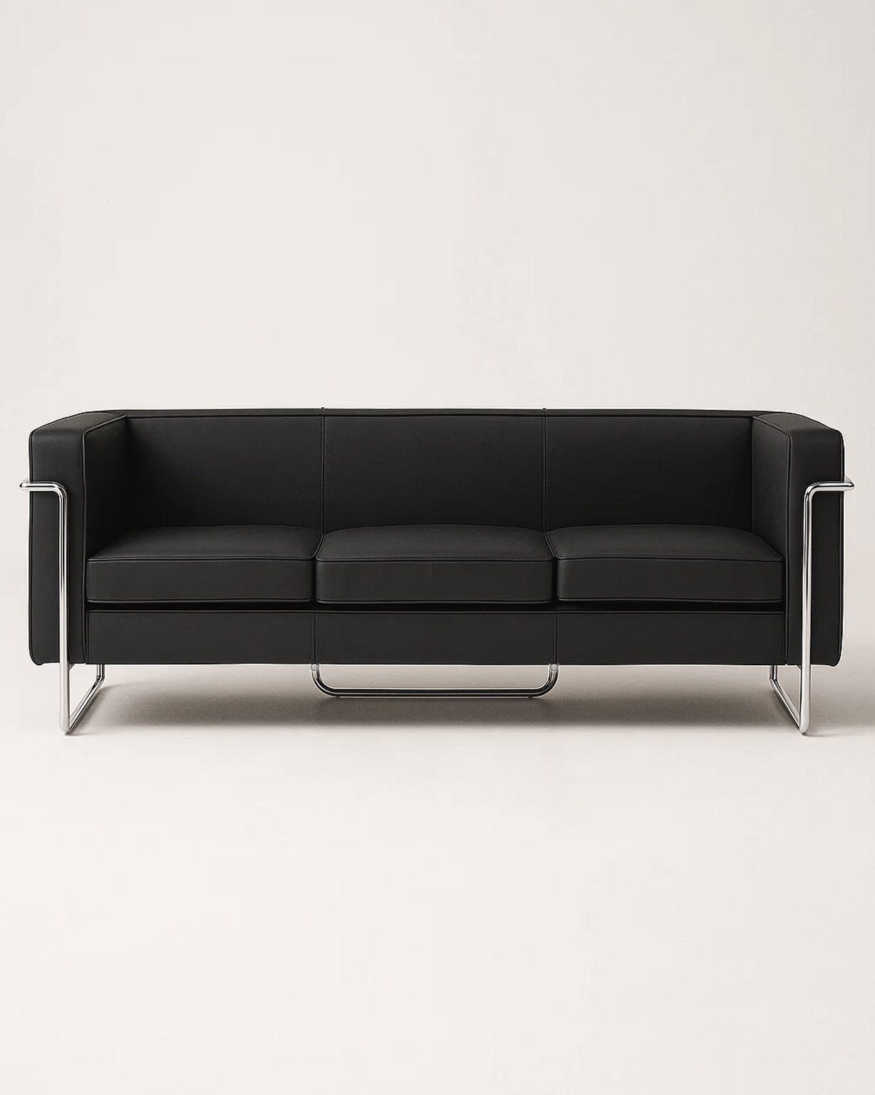 MO-77 Bauhaus Upholstered Sofa (Ebony Black Leather) – Modern Designer 3 Seater Sofa Outlet Products - Marcel Olsen