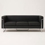 MO-77 Bauhaus Upholstered Sofa (Ebony Black Leather) – Modern Designer 3 Seater Sofa Outlet Products - Marcel Olsen