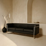 MO-77 Bauhaus Upholstered Sofa (Ebony Black Leather) – Modern Designer 3 Seater Sofa Outlet Products - Marcel Olsen