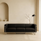 MO-77 Bauhaus Upholstered Sofa (Ebony Black Leather) – Modern Designer 3 Seater Sofa Outlet Products - Marcel Olsen