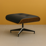 Mid-century Upholstered Ottoman (Ebony Black Leather) – Iconic Modern Lounge Stool - Marcel Olsen