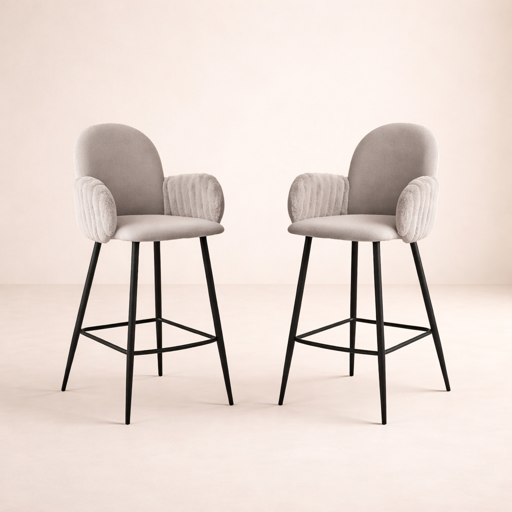 Nubbi Upholstered Bar Stool – Set of 2 (Cloud Grey, 71cm – High) – Outlet - Marcel Olsen