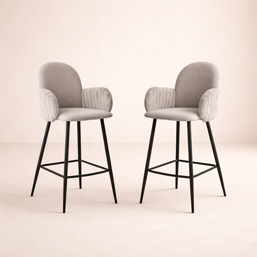 Nubbi Upholstered Bar Stool – Set of 2 (Soft Cloud, 61cm – Low) – Outlet - Marcel Olsen