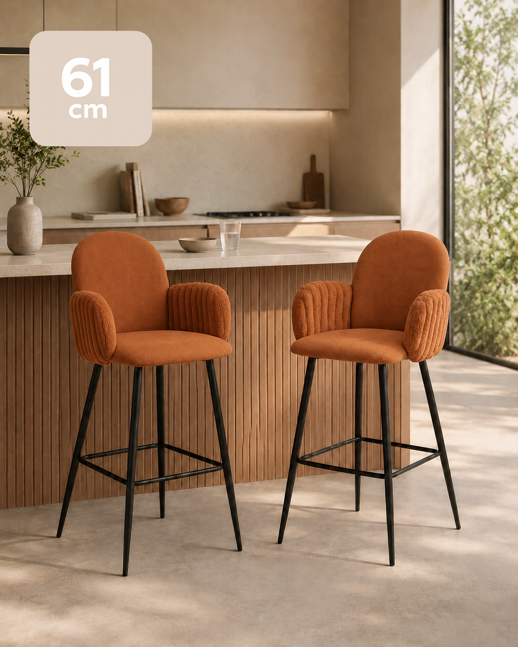 Nubbi Upholstered Bar Stools – Set of 4 (Terracotta Brown, Seat Height 61cm) – Outlet Outlet Products - Marcel Olsen