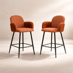 Nubbi Upholstered Bar Stool – Set of 2 (Terracotta Brown, 71cm – High) – Outlet - Marcel Olsen