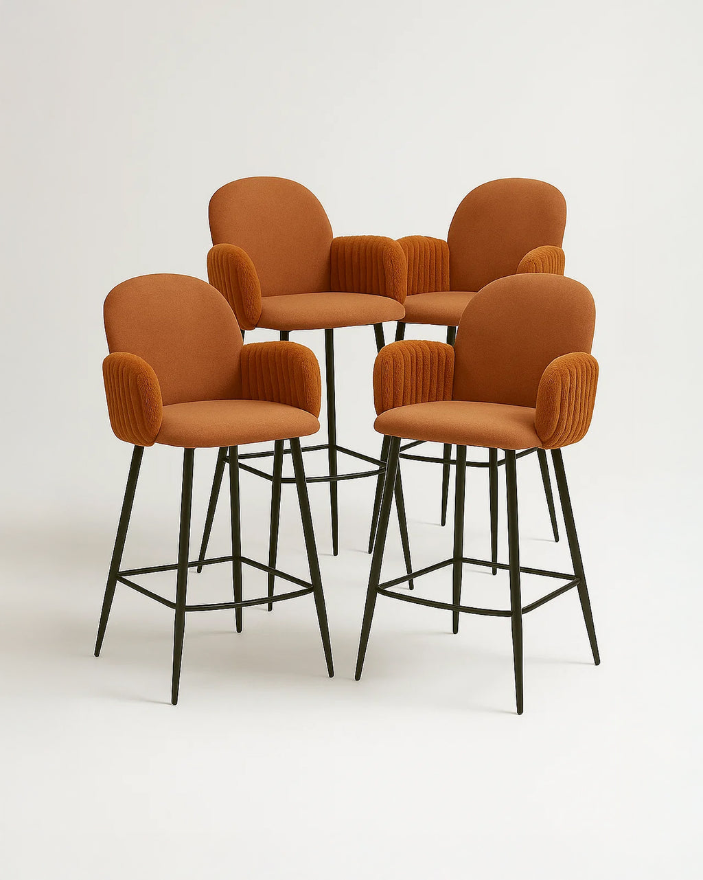 Nubbi Upholstered Bar Stools – Set of 4 (Terracotta Brown, 61cm – Low) – Outlet Outlet Products - Marcel Olsen