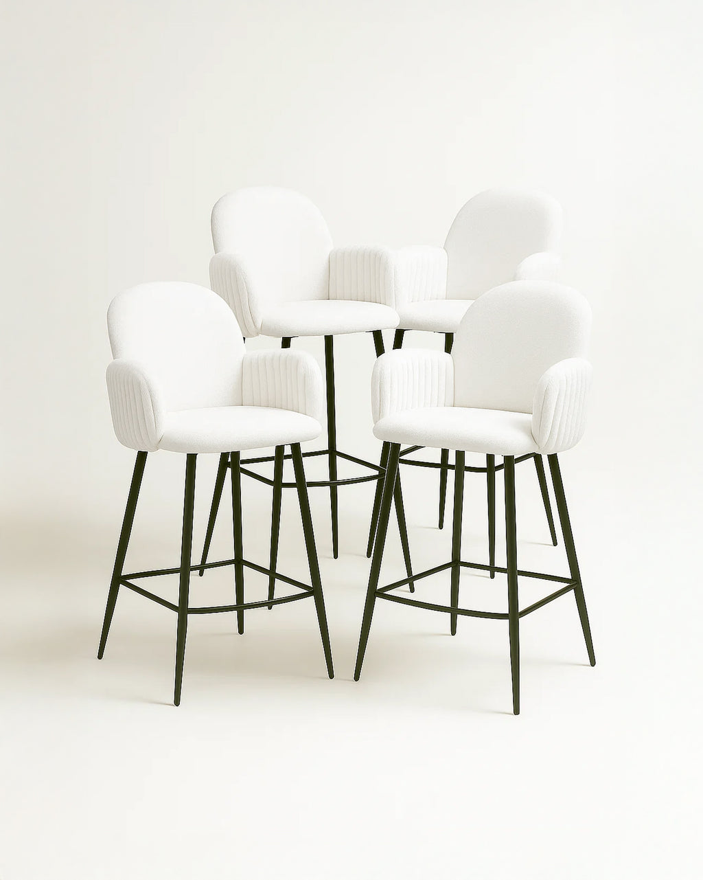 Nubbi Upholstered Bar Stools – Set of 4 (Soft White, 61cm – Low) – Outlet Outlet Products - Marcel Olsen