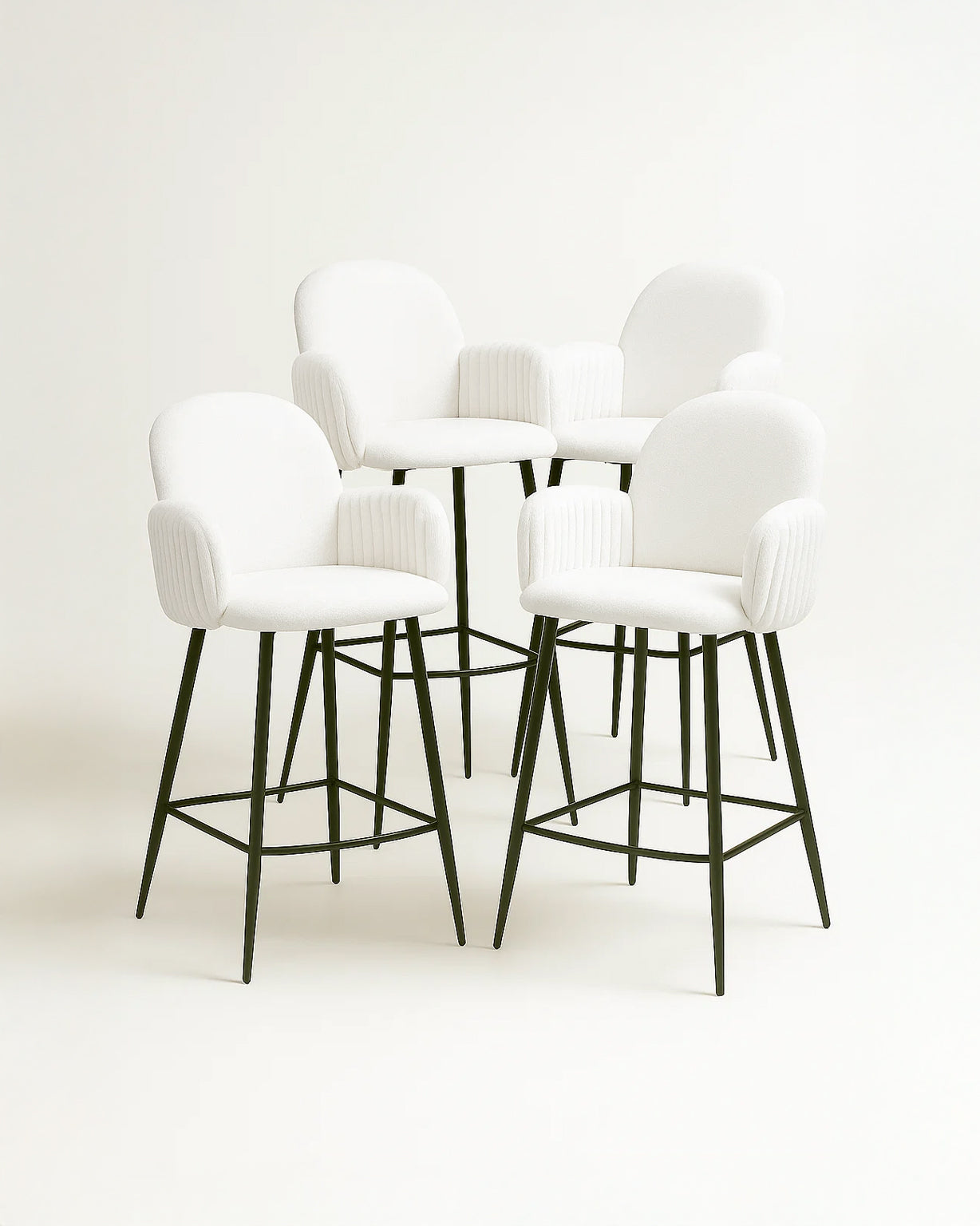 Nubbi Upholstered Bar Stools – Set of 4 (Soft White, 61cm – Low) – Outlet Outlet Products - Marcel Olsen