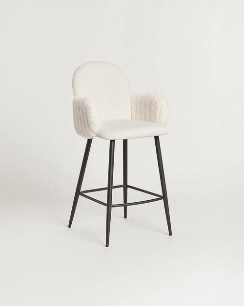 Nubbi Upholstered Bar Stool – Set of 2 (Soft White, 61cm – Low) – Outlet - Marcel Olsen