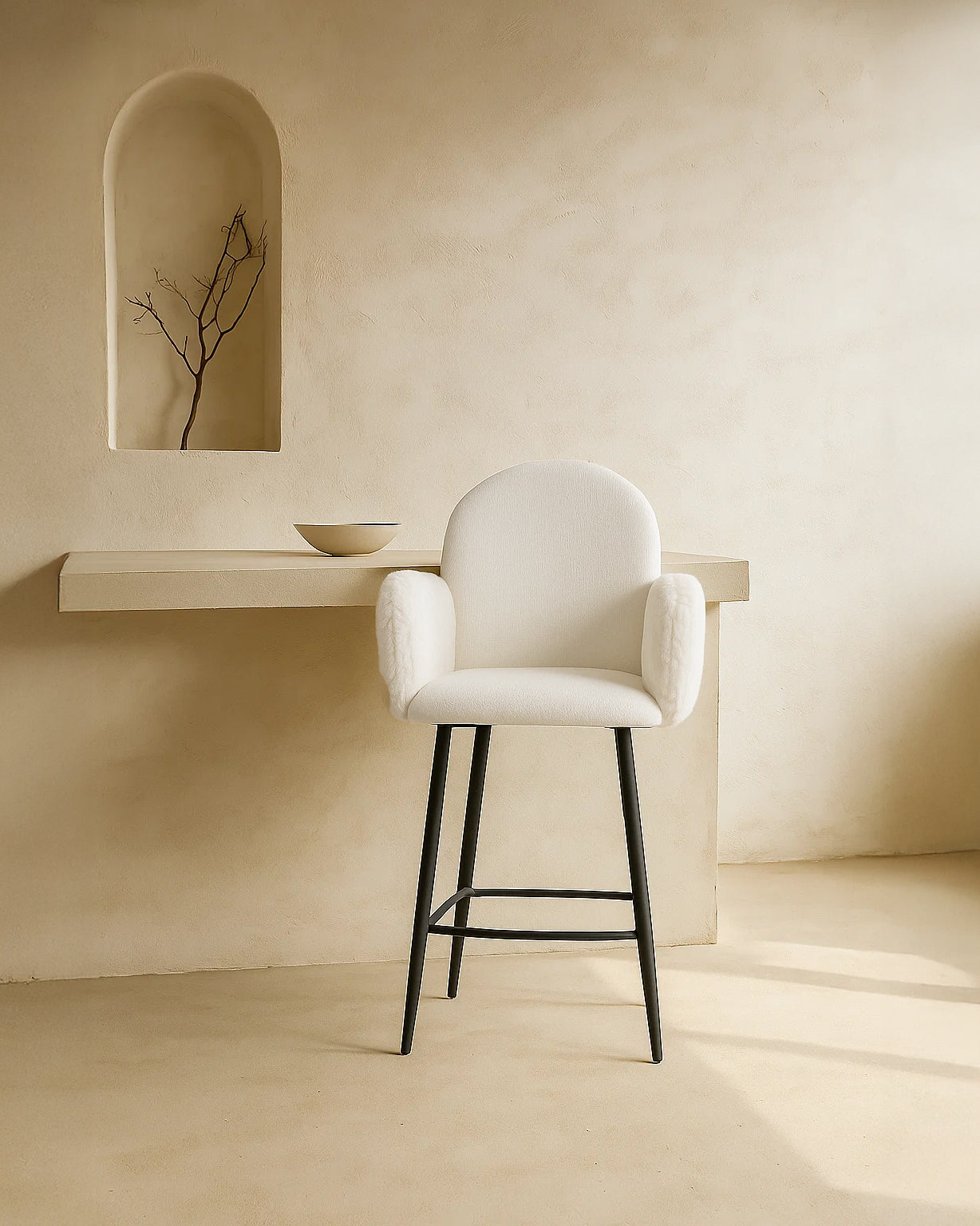 Nubbi Upholstered Bar Stool - Soft White (Seat Height 61 cm - Low) (4 Units) - Marcel Olsen