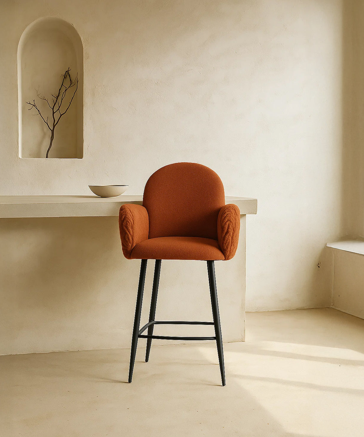 Nubbi Upholstered Bar Stool - Terracotta Brown (Seat Height 61 cm - Low) (4 Units) - Marcel Olsen