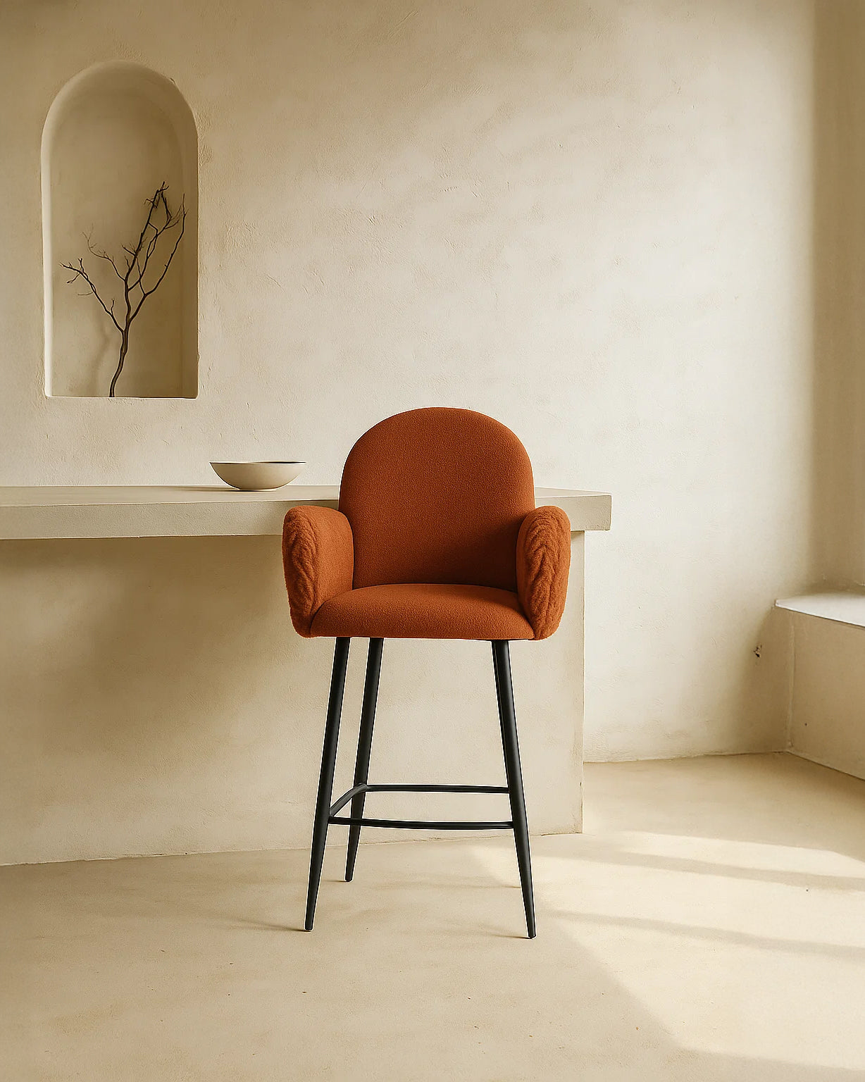 Nubbi Upholstered Bar Stools – Set of 4 (Terracotta Brown, 61cm – Low) – Outlet Outlet Products - Marcel Olsen