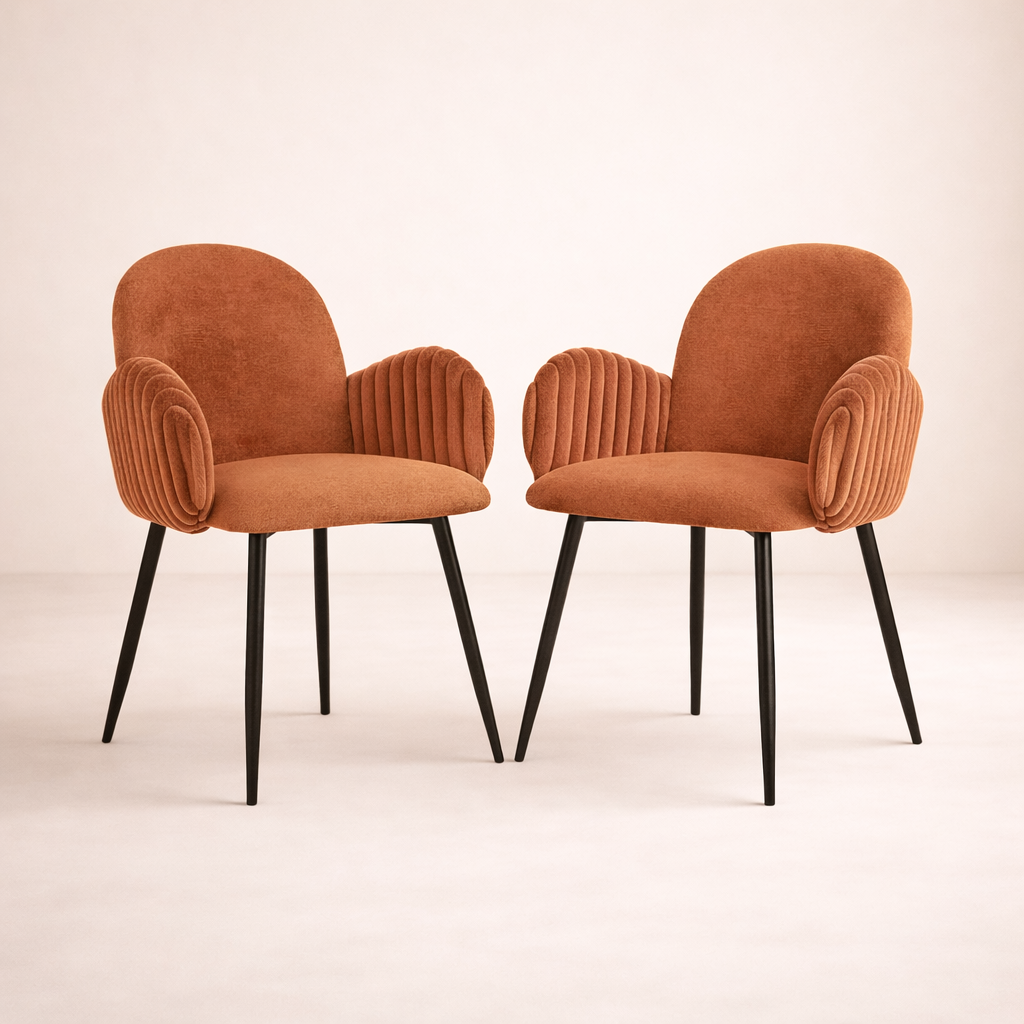 Nubbi Upholstered Dining Chair – Set of 2 (Terracotta Brown) – Outlet - Marcel Olsen
