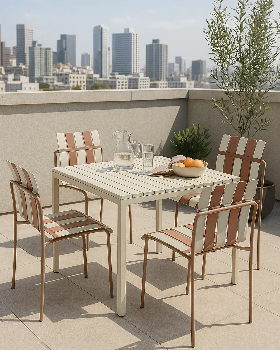 Ondara Outdoor 6 Chair & 2 Dining Table (Nude Beige & White) – Modern Boho Patio Pack - Marcel Olsen