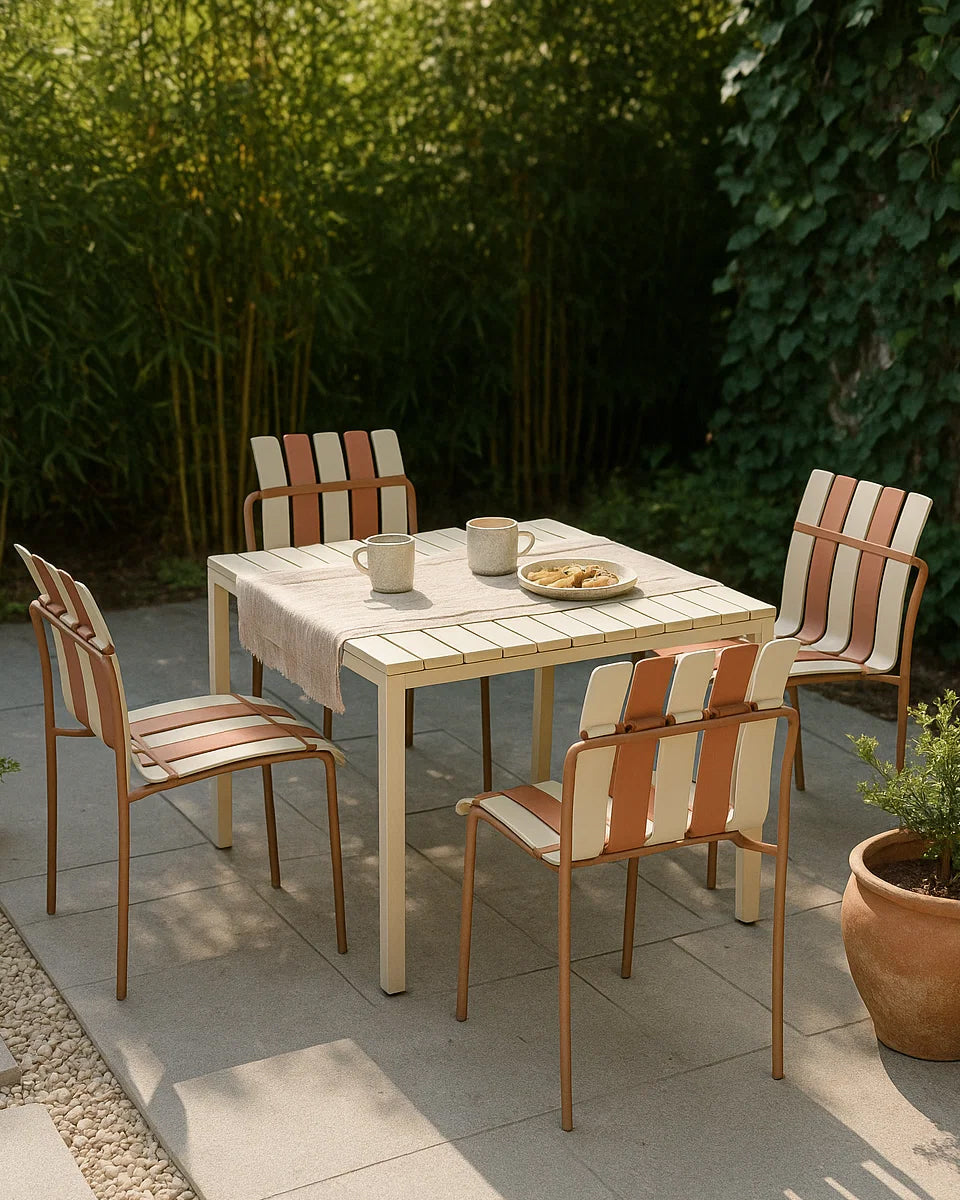 Ondara Outdoor 6 Chair & 2 Dining Table (Nude Beige & White) – Modern Boho Patio Pack - Marcel Olsen