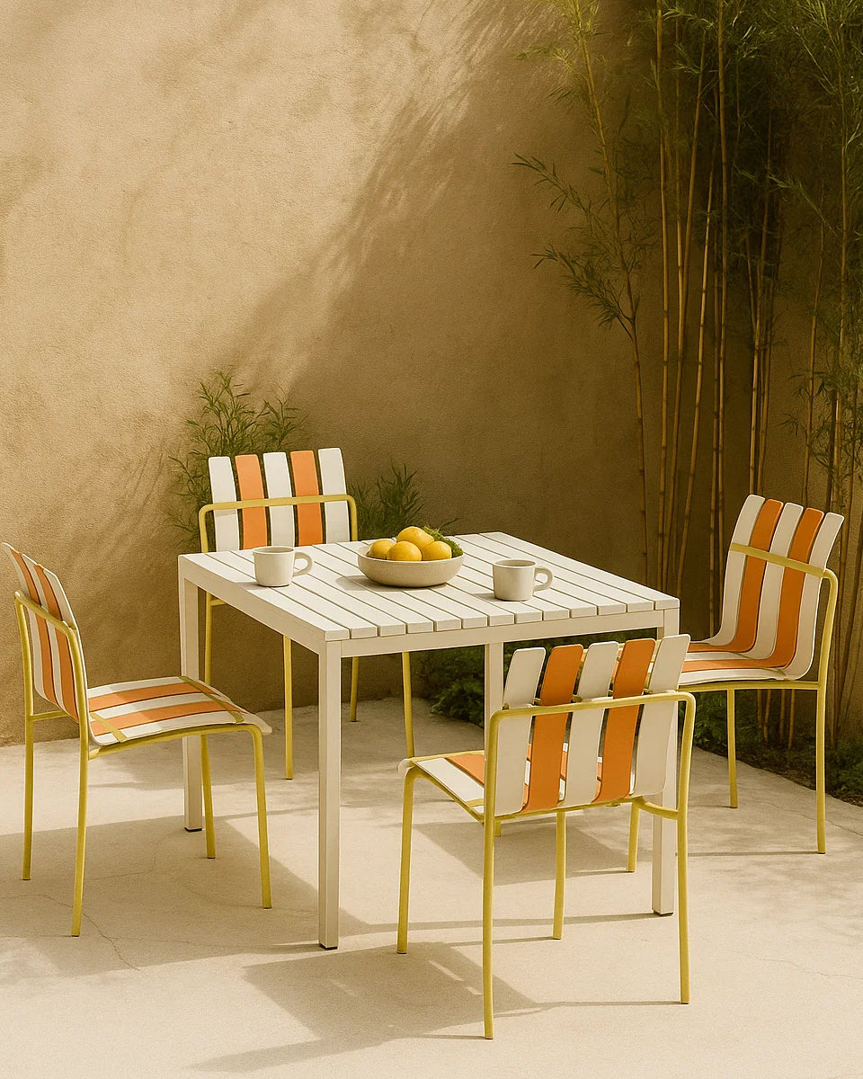 Ondara Outdoor 6 Chair & 2 Dining Table (Citrus Orange, Yellow & White) – Modern Boho Patio Pack - Marcel Olsen