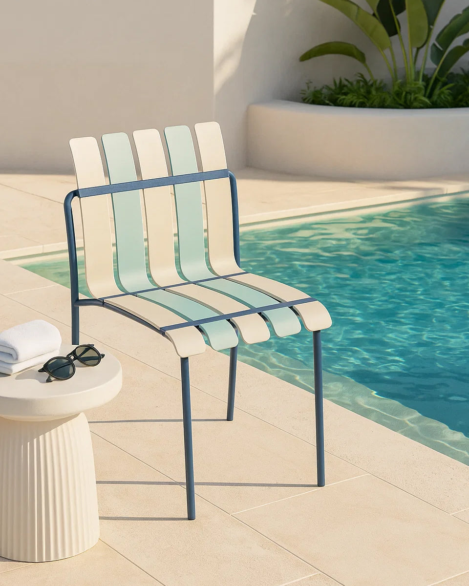 Ondara Outdoor Chairs – Set of 4 (Sea Blue & White) – Outlet - Marcel Olsen