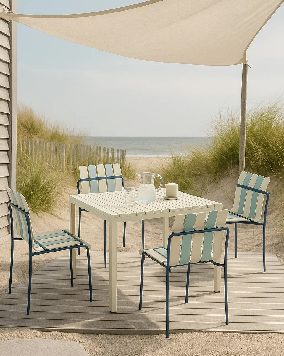Ondara Outdoor 6 Chair & 2 Dining Table (Sea Blue & White) – Modern Boho Patio Pack - Marcel Olsen