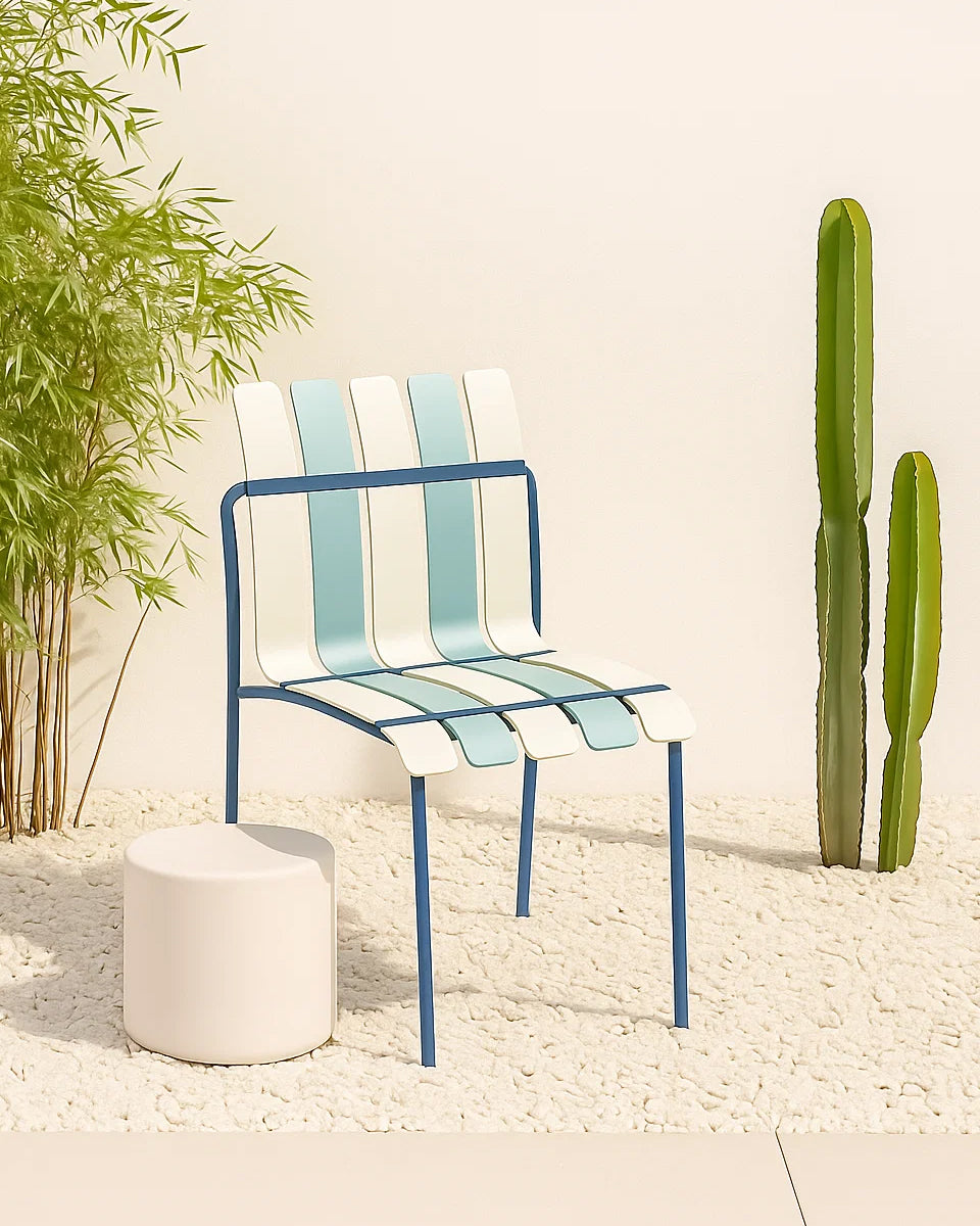 Ondara Outdoor 4 Chair & Dining Table Set (Sea Blue & White) - Outlet - Marcel Olsen
