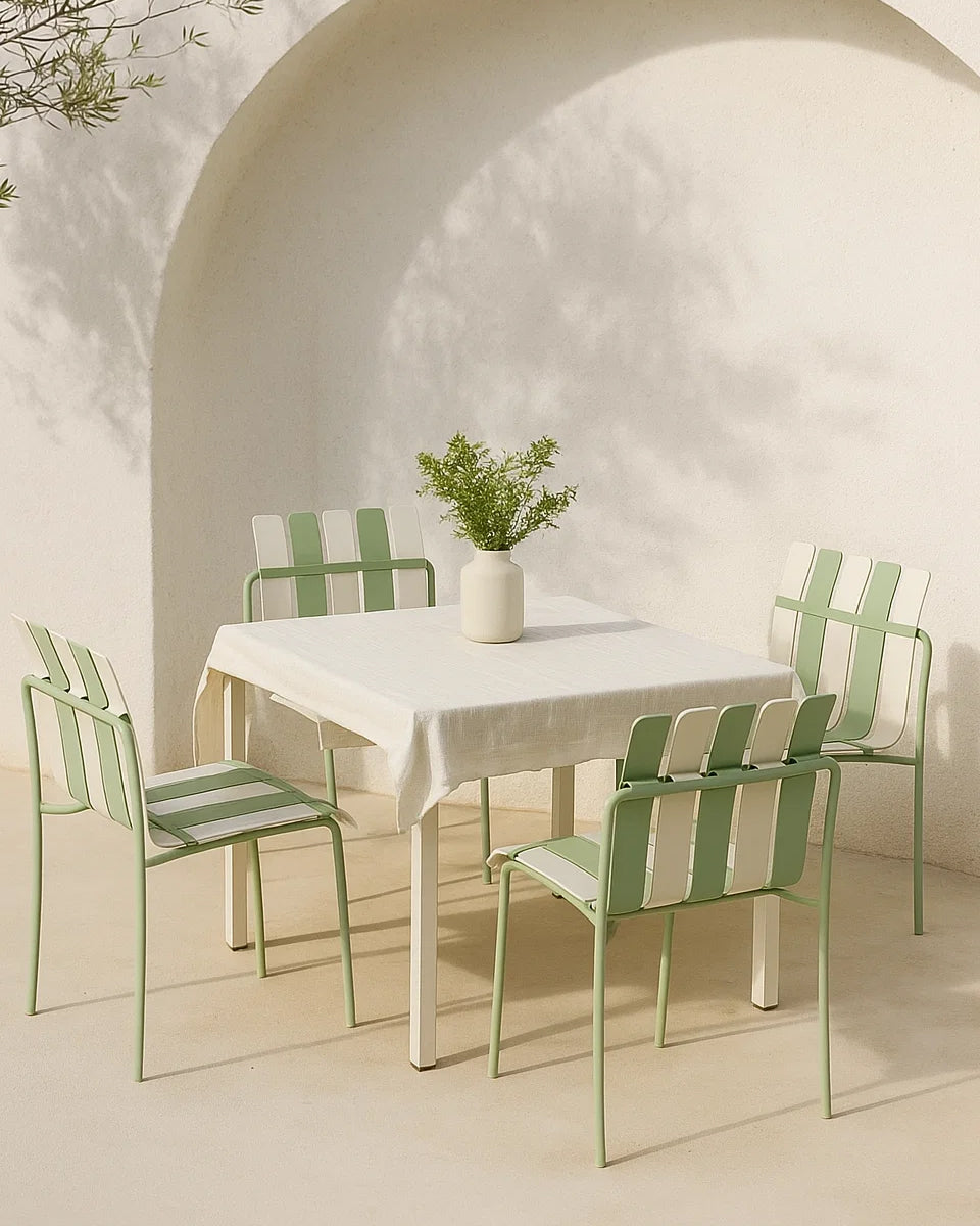 Ondara Outdoor 6 Chair & 2 Dining Table (Sage Green & White) – Modern Boho Patio Pack - Marcel Olsen