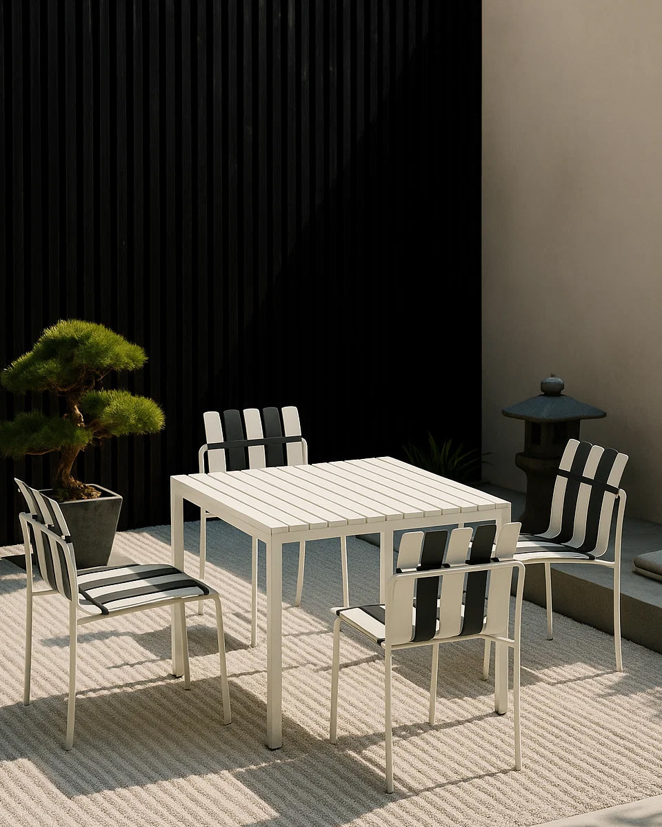 Ondara Outdoor 6 Chair & 2 Dining Table (Zebra Black & White) – Modern Boho Patio Pack - Marcel Olsen