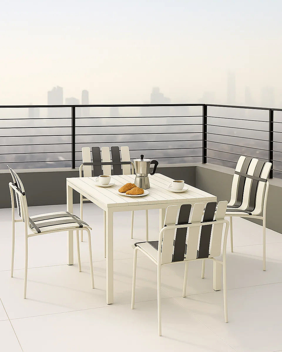 Ondara Outdoor 6 Chair & 2 Dining Table (Zebra Black & White) – Modern Boho Patio Pack - Marcel Olsen