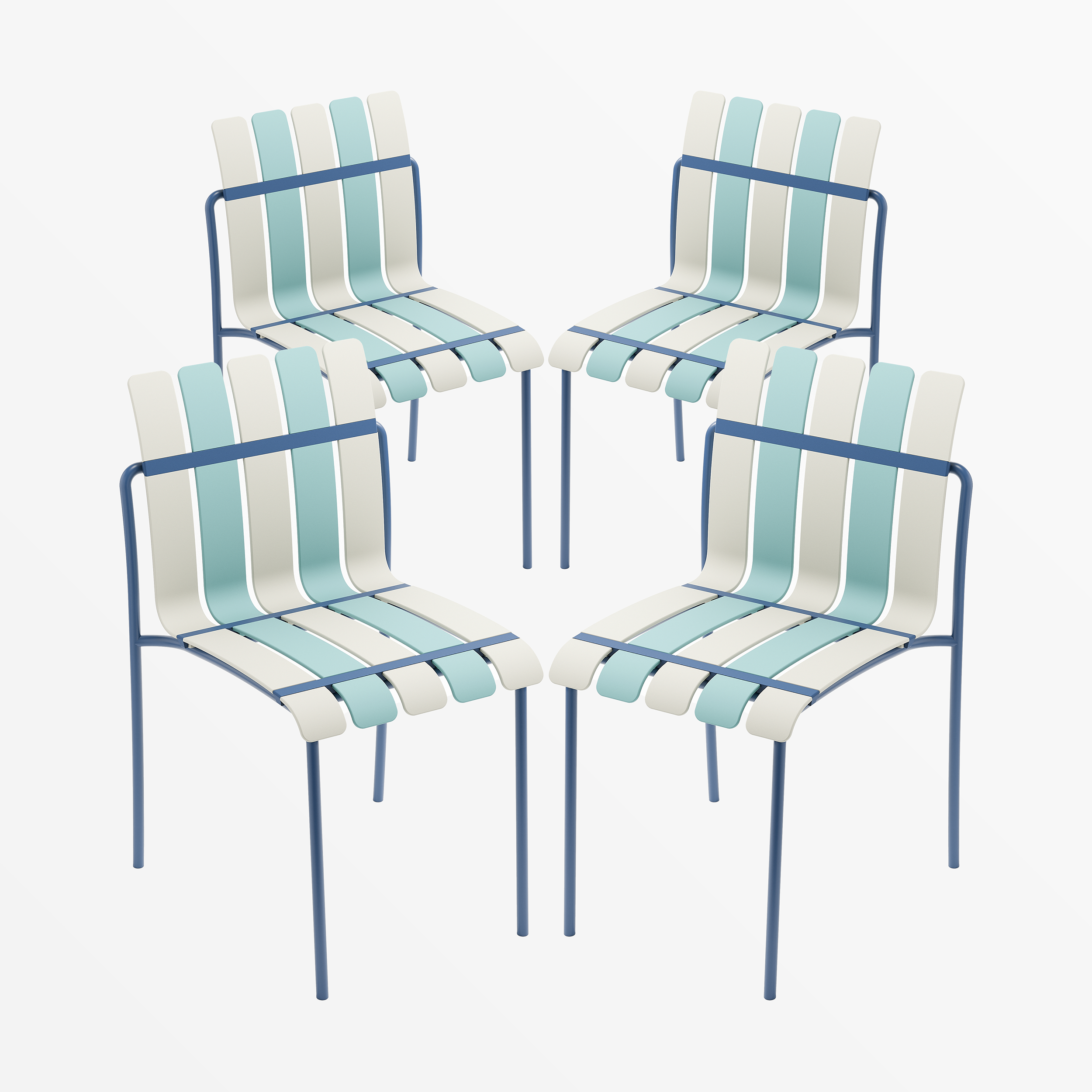 Ondara Outdoor Chairs – Set of 4 (Sea Blue & White) – Outlet - Marcel Olsen