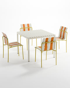 Ondara Outdoor 4 Chair & Dining Table (Citrus Orange, Yellow & White) – Modern Boho Patio Pack - Marcel Olsen