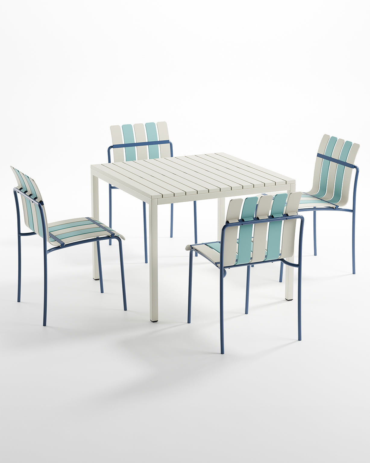 Ondara Outdoor 4 Chair & Dining Table (Sea Blue & White) – Modern Boho Patio Pack - Marcel Olsen