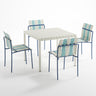 Ondara Outdoor 4 Chair & Dining Table (Sea Blue & White) – Modern Boho Patio Pack - Marcel Olsen