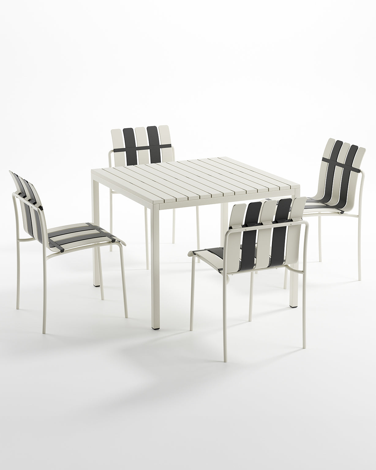 Ondara Outdoor 4 Chair & Dining Table Set (Zebra Black & White) - Outlet - Marcel Olsen