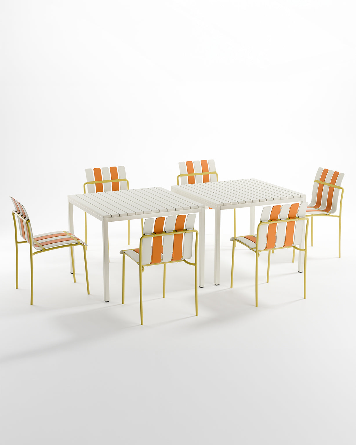 Ondara Outdoor 6 Chair & 2 Dining Table (Citrus Orange, Yellow & White) – Modern Boho Patio Pack - Marcel Olsen