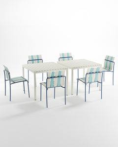 Ondara Outdoor 6 Chair & 2 Dining Table (Sea Blue & White) – Modern Boho Patio Pack - Marcel Olsen