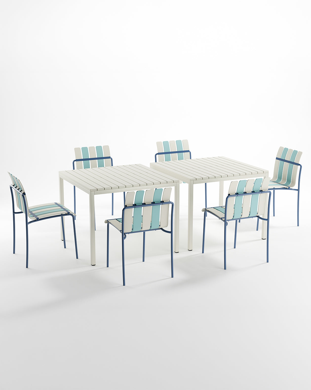 Ondara Outdoor 6 Chair & 2 Dining Table Set (Sea Blue & White) - Outlet - Marcel Olsen