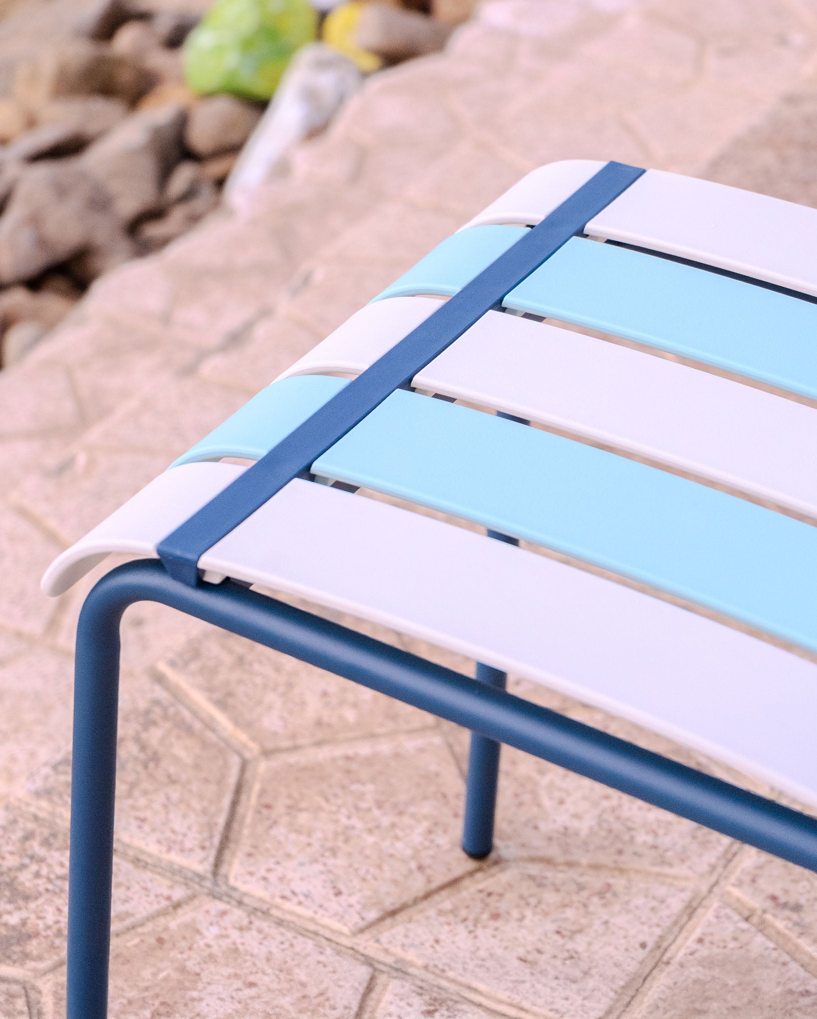 Ondara Outdoor Chair (Sea Blue & White) – Modern Boho Patio Chair - Marcel Olsen
