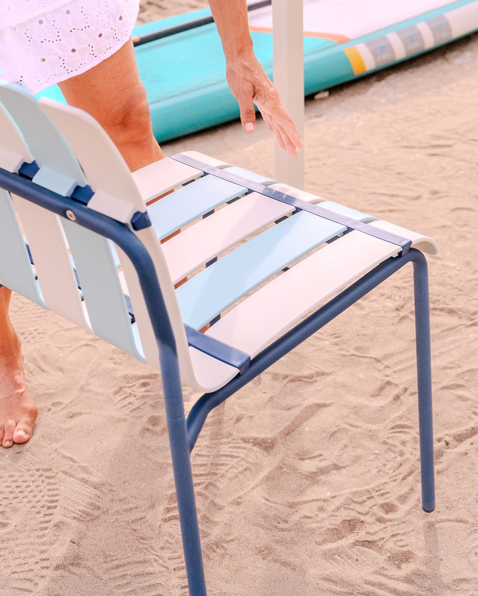 Ondara Outdoor Chair (Sea Blue & White) – Modern Boho Patio Chair - Marcel Olsen