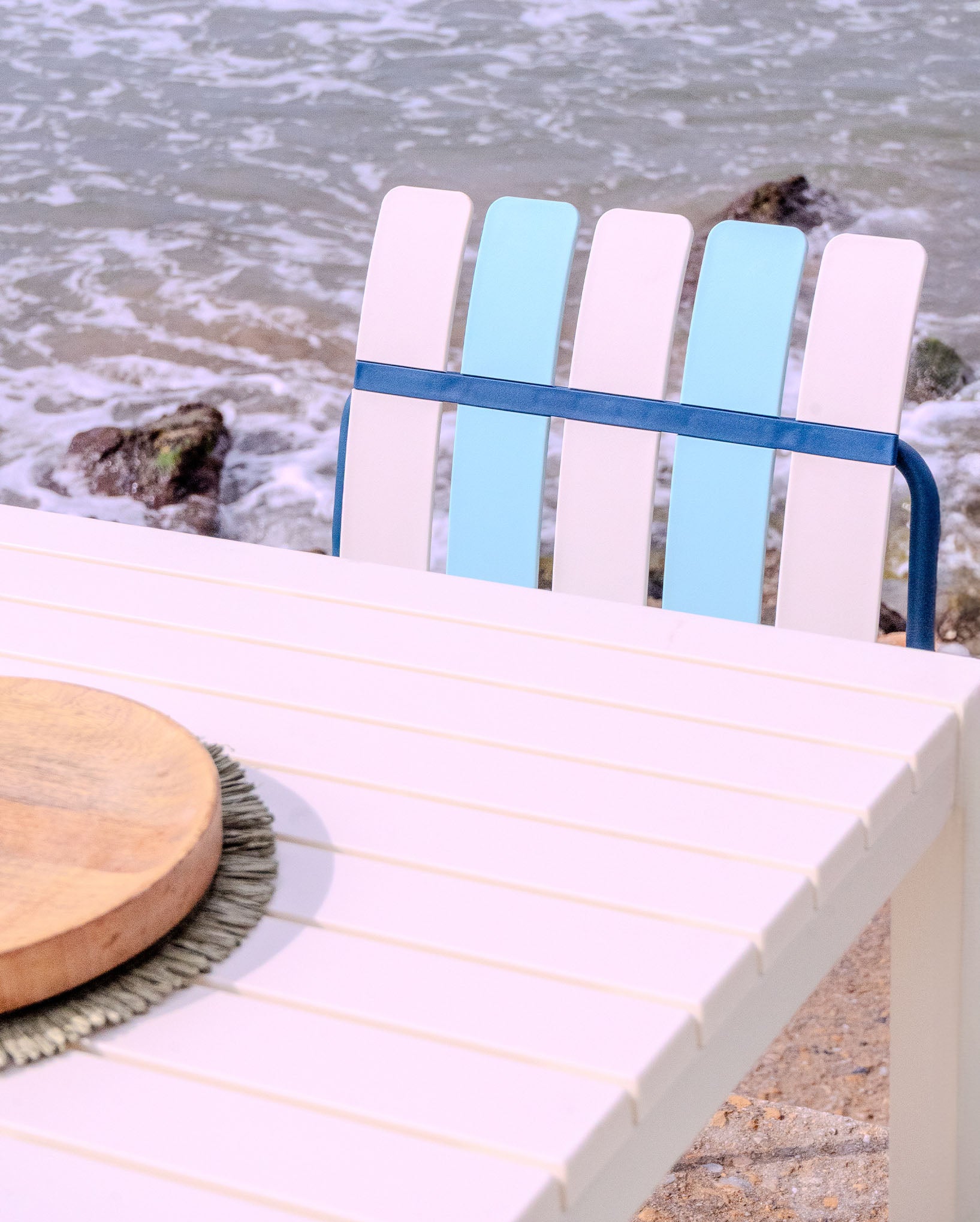 Ondara Outdoor Chair (Sea Blue & White) – Modern Boho Patio Chair - Marcel Olsen