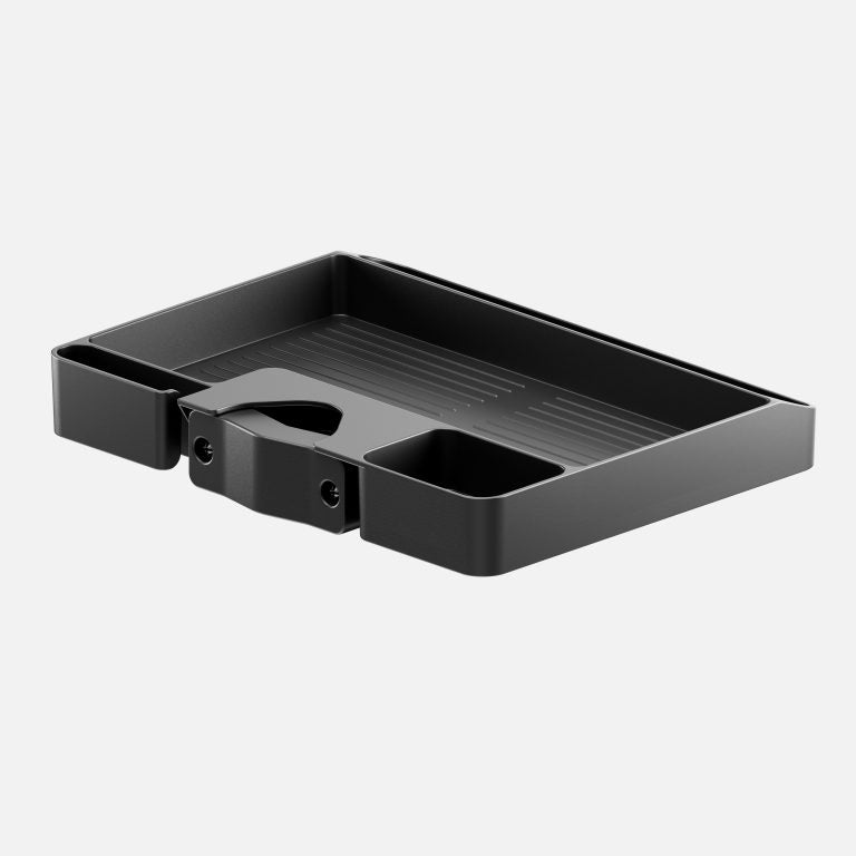 Pole-Mounted Storage Shelf for Monitor Arms – Accessories Platform - Outlet Power & Wire Management - Marcel Olsen