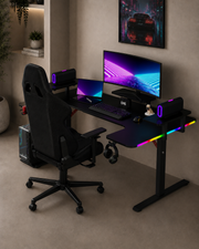 Bureau gaming Pro 160 | LED, supports casque et boisson (carbone noir, 160 cm) - Outlet