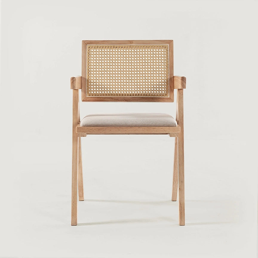 Chiva Rattan Wood Dining Chair Natural Upholstered Armrests