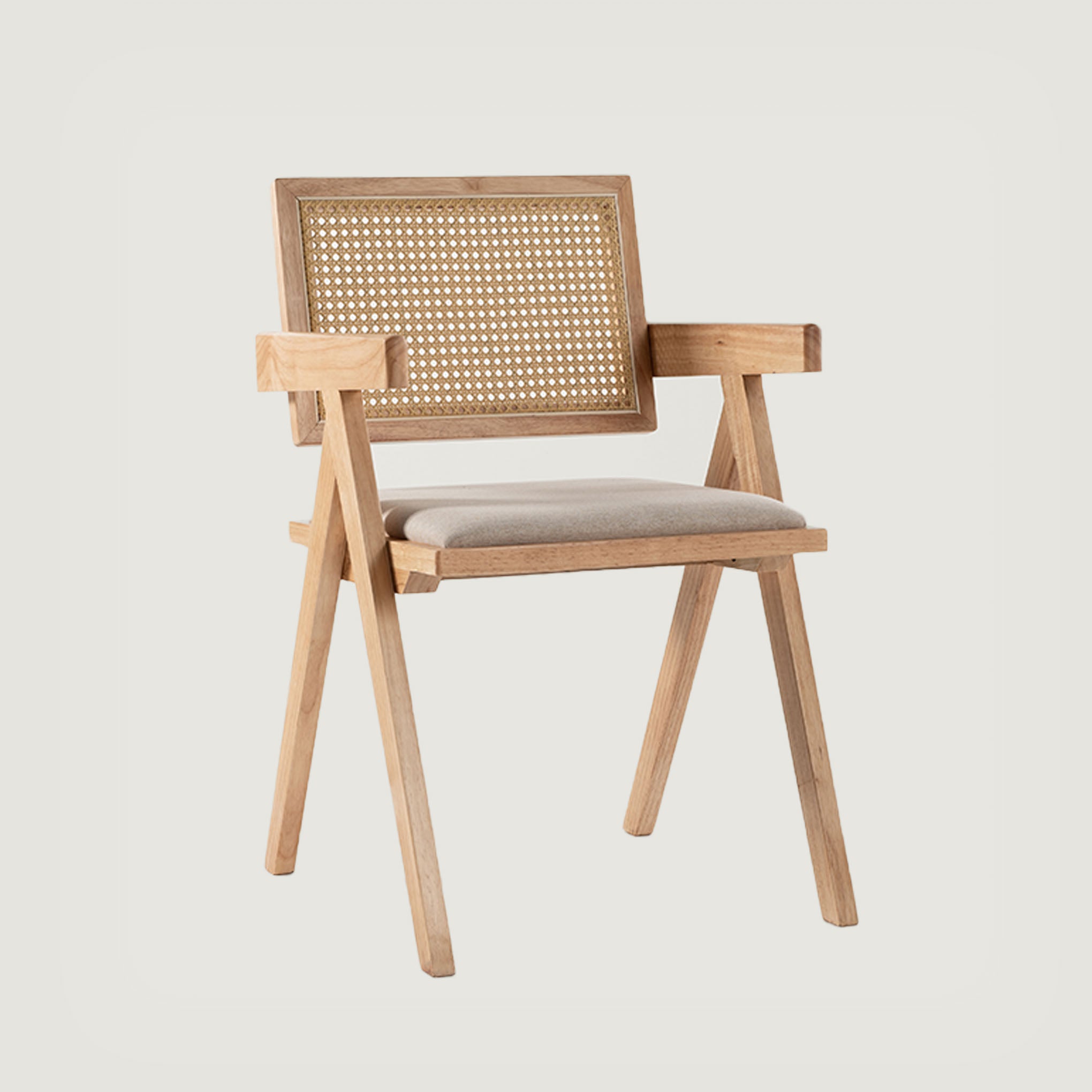 Rattan & Wood Dining Chair (Natural) - Upholstered, Armrests     - Marcel Olsen