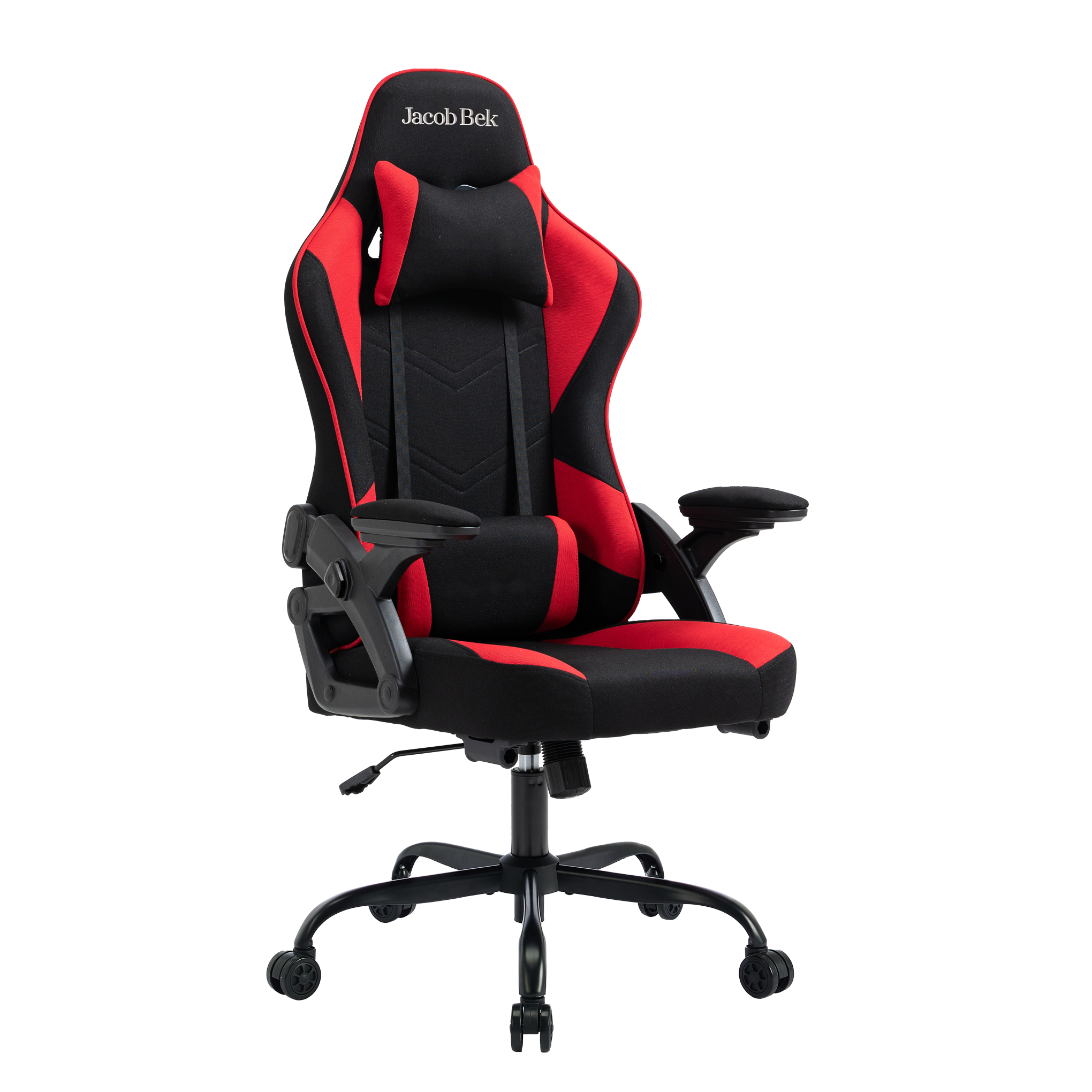 Gaming Chair Ergonomic (Raze Red) | Reclining, Adjustable Arms (Fabric) Gaming Chair - Jacob Bek Gaming