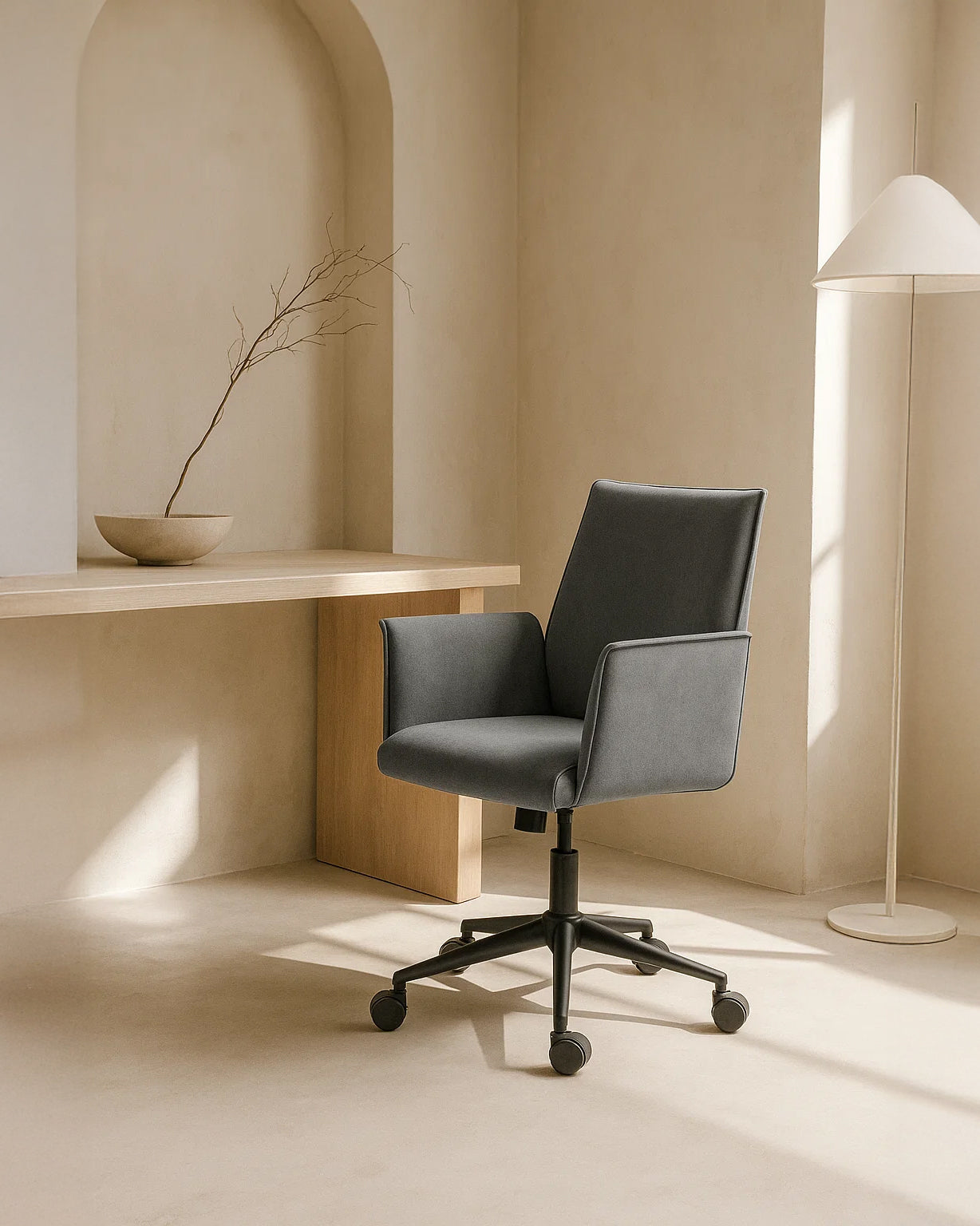Rello Upholstered Home Office Chair (Stone Frost Grey Fabric) – Modern Swivel Desk Chair (Outlet) Outlet Products - Marcel Olsen